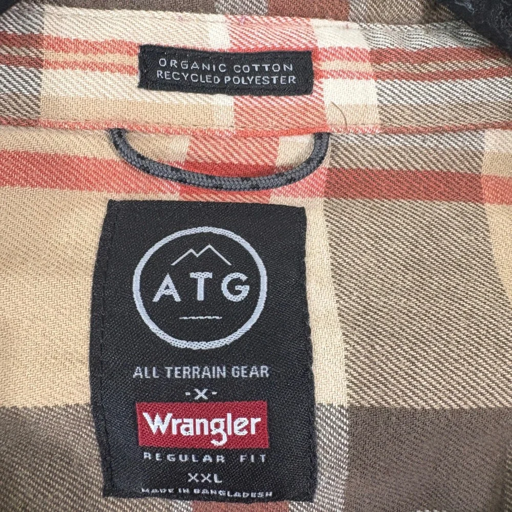 Wrangler Shirt Mens XXL Brown‎ ATG All Terrain Gear Plaid Flannel Outdoor Hiking